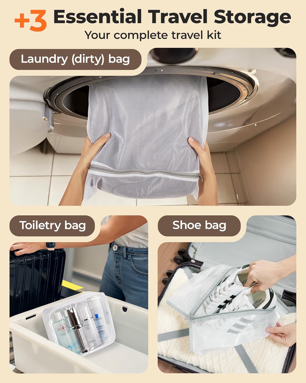 BAGSMART Travel Vacuum Bags with Wireless Pump, 18 Pack Space Saver Bags for Suitcase & Home Storage, Cordless Compression Bags Set for Clothes, with Toiletry Bag, Laundry Bag, Shoe Bag