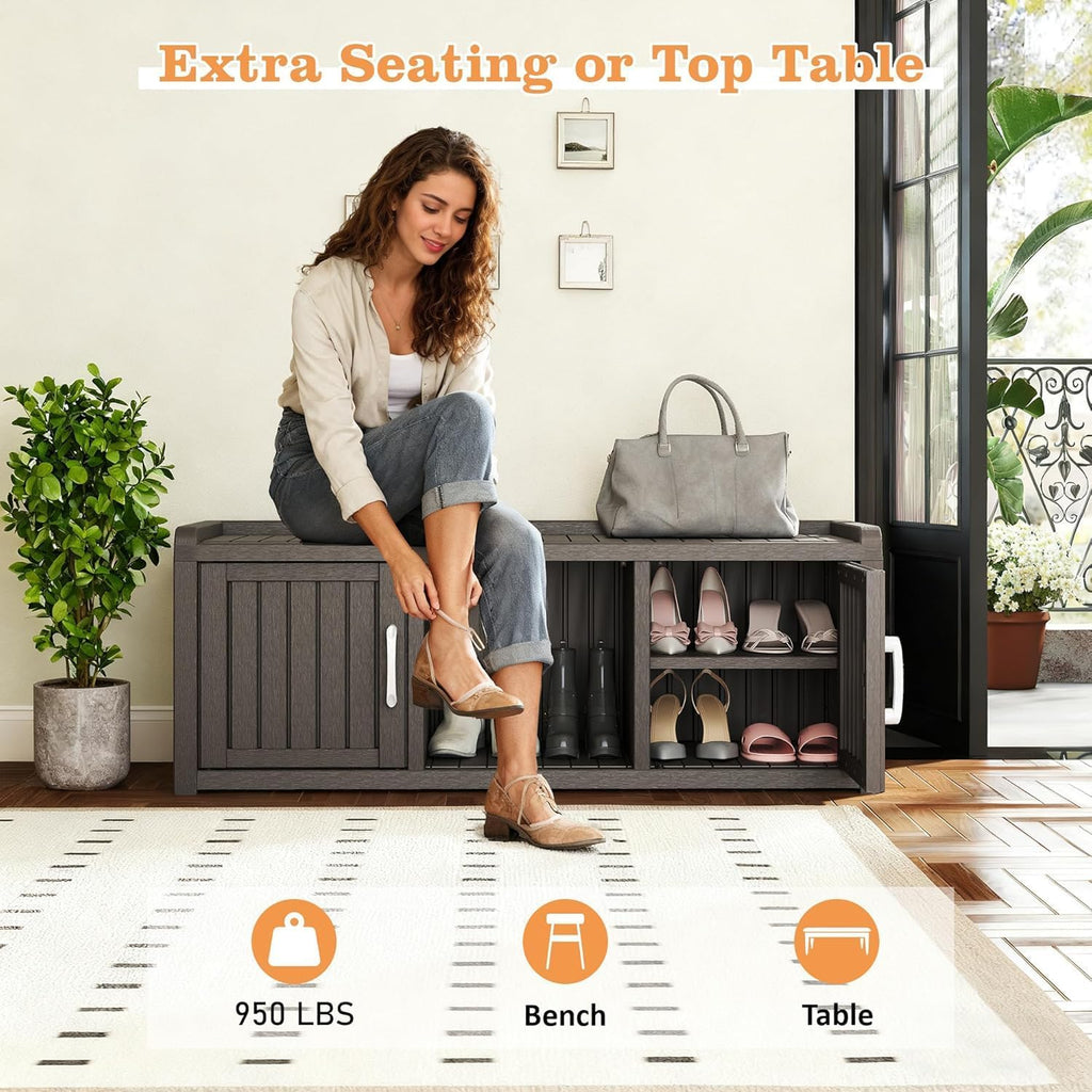 Outdoor Shoe Bench with Waterproof UV-Resistant Indoor Resin Shoe Cabinet Entryway Shoe Cabinet with 2 Doors or Entryway,Living Room,Bedroom,Black (2 Door)