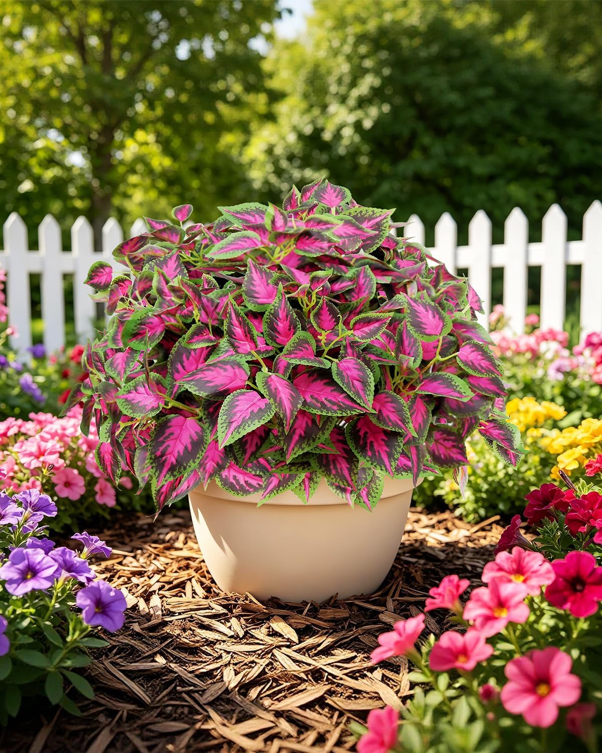 6 Pc Artificial Plants Outdoor, UV Resistant Artificial Outdoor Plants, Faux Coleus Plants with Stems, Fake Greenery Outdoor Plants for Porch Decor, Patio, Garden, Walkway & Outdoor Planters