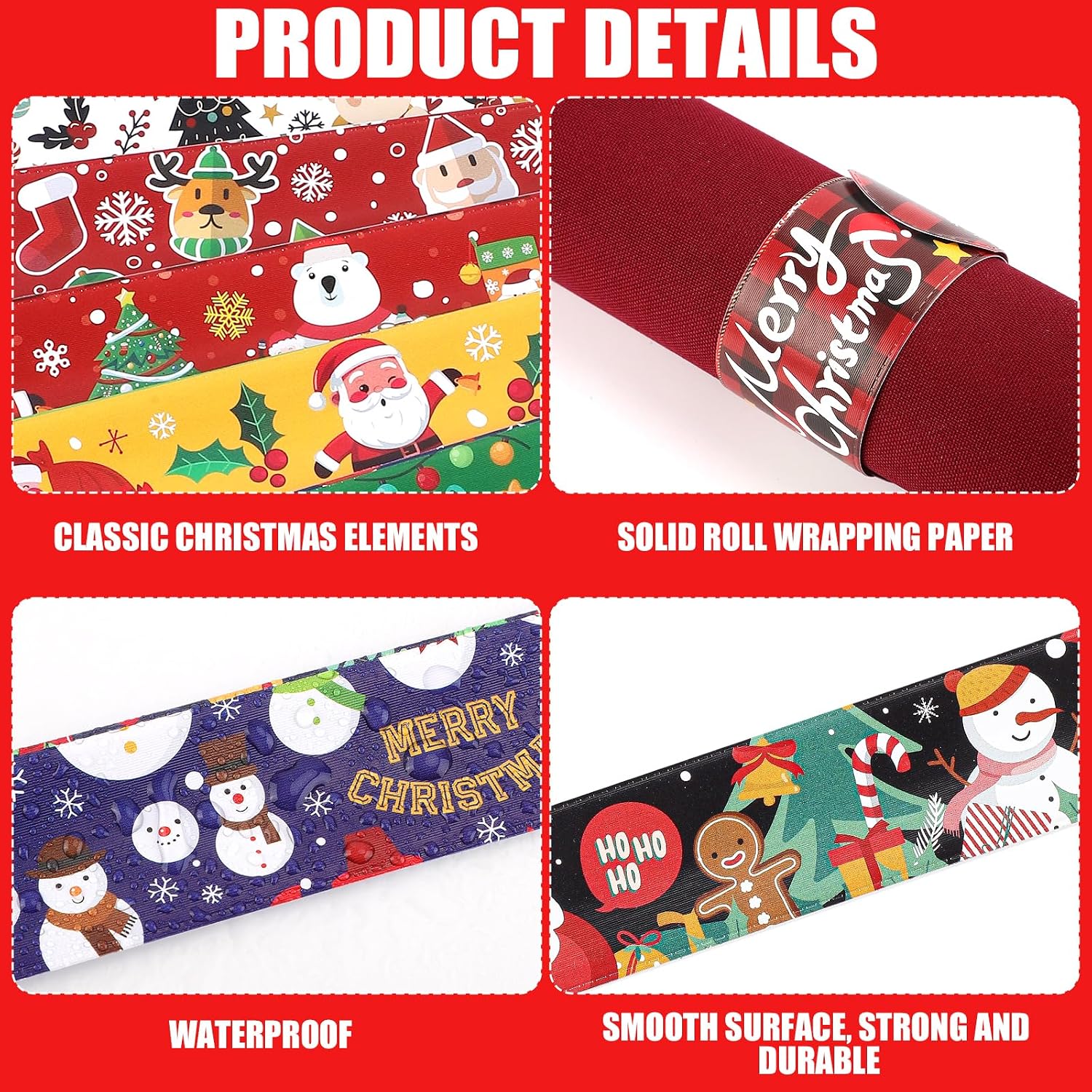 XIHIRCD 12pcs Christmas Wrapping Paper Roll Holder Clips, 8.7x1.2in Holiday Flip Wraps Clamps 12 Designs Stabilizer Slap Bands Gift Strips Flip Gadgets for Xmas Poster Wrapping Organization Storage