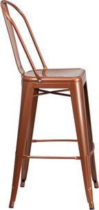 EMMA + OLIVER Commercial Grade 30" H Copper Metal Indoor-Outdoor Barstool with Back