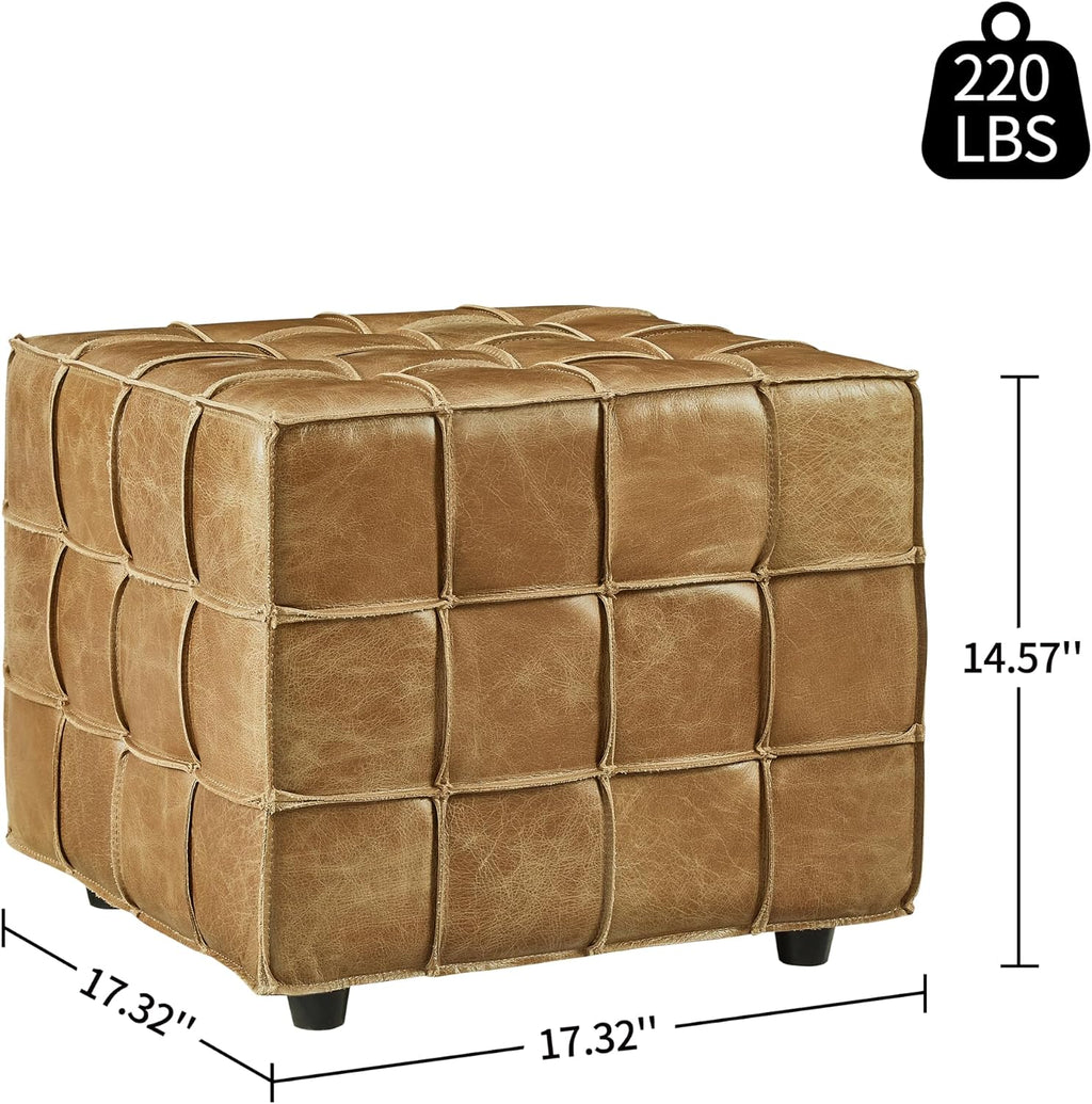 Art Leon Real Leather Ottoman - Square Foot Rest Footstool, Modern Sofa Stool for Living Room Bed Room,Light Brown