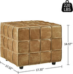 Art Leon Real Leather Ottoman - Square Foot Rest Footstool, Modern Sofa Stool for Living Room Bed Room,Light Brown