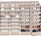 4 Pack Shoe Organizer with 6 Extra Large Pockets and 4 Large Pocket, Over the Door Sturdy Closet Storage Rack, Hanging Shoe Organizer for Shoes, Sneakers, Beige