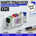 Magnetic Dry Erase Marker Holder for Whiteboard, 10 inch Large Capacity Whiteboard Marker and Spray Holder, 5 Slots Magnetic Fridge Organizer for Office, Classroom, Home (White)