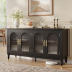 iPormis Fluted Arched Buffet Cabinet with Storage, 59" Modern Sideboard with Glass Door & Adjustable Shelves, Mid Century Modern Solid Wood Credenza Accent Cabinet for Living Room, Entryway, Black