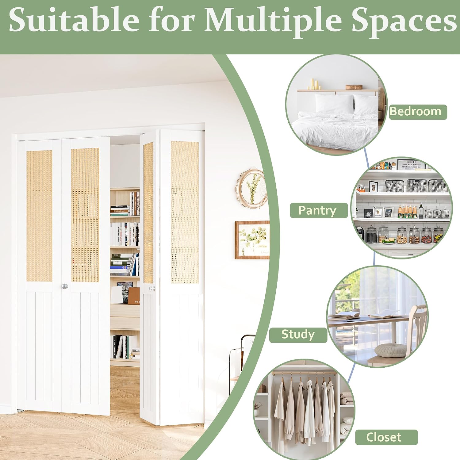 Bifold Door for 48" x 80" Opening, Preassembled Faux Cane Webbing Folding Door with Hardware Kit, MDF Surface, Interior Door Panel for Closet, Pantry & Laundry