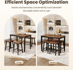 PHI VILLA Dining Table Set for 4, Kitchen Table Set with Bench and Chairs, Solid Wood Counter Height Bar Table and Chairs, Small Breakfast Table Set, Walnut with Black