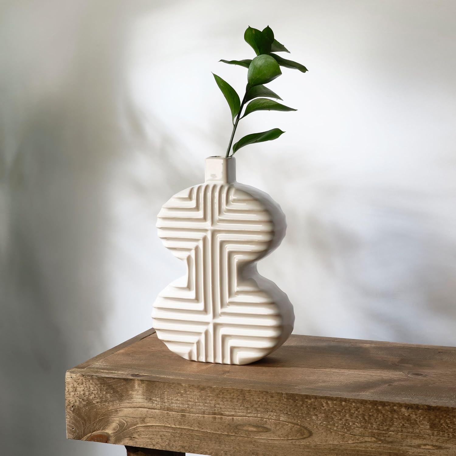 Mikasa Geometric Curve Stoneware Ceramic Vase, 7.72x2.72x10.83 Inch