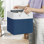 Posprica 11×11×11 Storage Cubes, Collapsible Storage Bins Organizer for Closet, Fabric Storage Box with Cotton Rope Handles, Decorative Storage Baskets for Shelves, set of 6 - White/Blue
