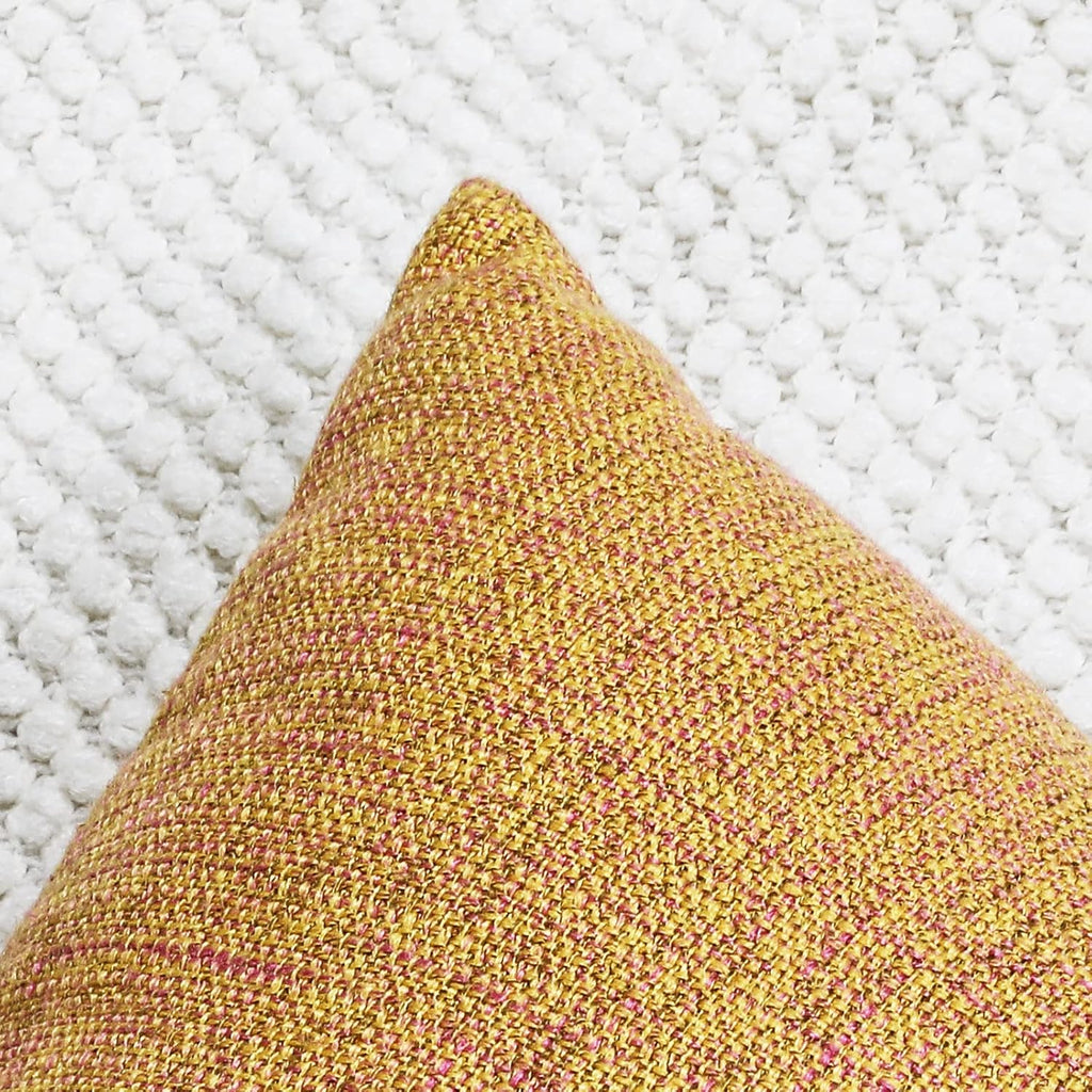 Pack of 2 Patchwork Orange Yellow Pillow Covers Linen Striped Pattern Farmhouse Cushion Covers Spooky Decorative Faux Leather Pillow Cases for Couch Sofa Bedroom Living Room 18x18 Inch