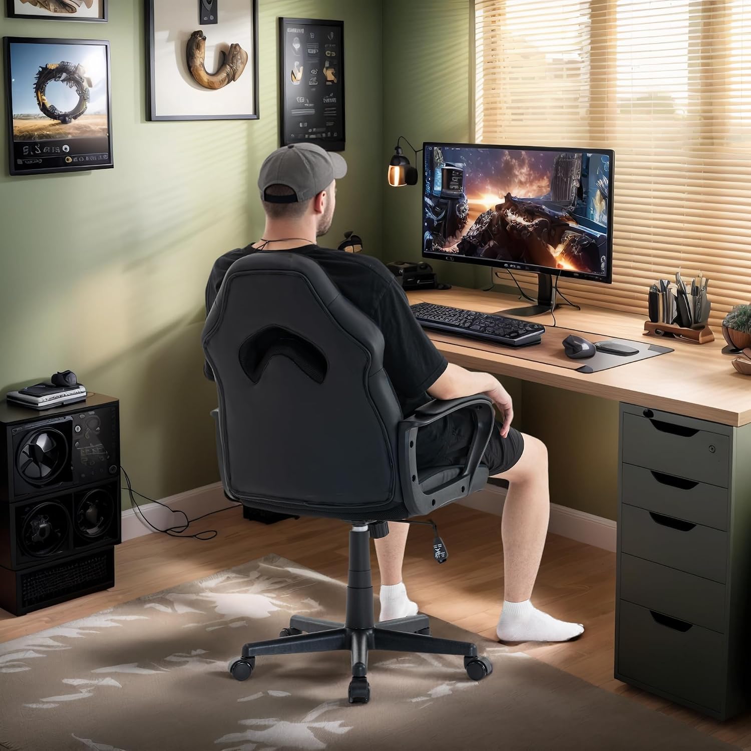 Ergonomic Computer Gaming Chair Home Office Racing Executive Video Task Desk PU Leather for Adults Teens Kids Gamer
