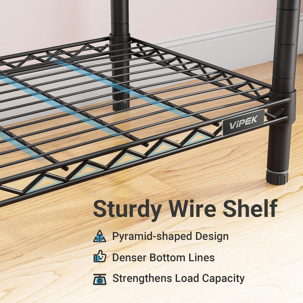 VIPEK V20 Plus Clothes Rack, Metal Clothing Rack with 6 Shelves, 5 Hanging Rods & 2 Fabric Drawers, Freestanding Garment Rack for Bedroom & Walk-in Closet, Large Wardrobe Closet Max Load 850LBS, Black