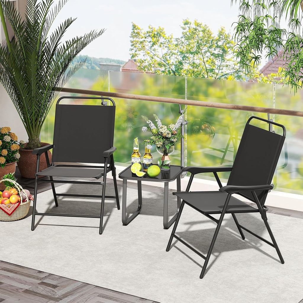 S AFSTAR Patio Chairs Set of 4, Outdoor Folding Lawn Chairs Sling Back Dining Chairs with Armrests & Breathable Seat, Metal Frame Folding Chairs for Garden, Deck, Yard & Porch