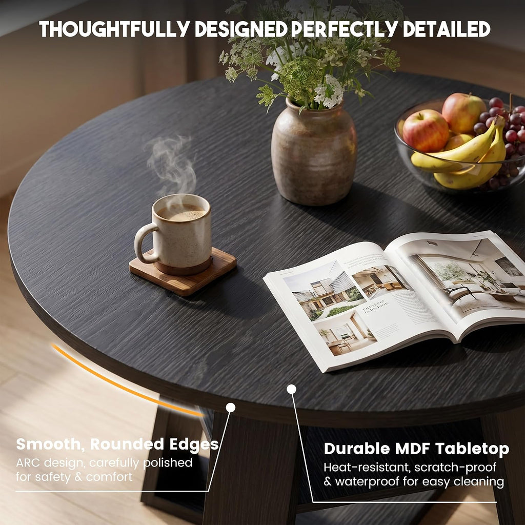 Miereirl Round Dining Table Set for 4, 43.31 Inch Round Kitchen Table and Chairs Set with Storage Shelf, Space Saving Dining Room Table Set, Modern Dining Set for Apartment, Kitchen, Dining Room