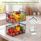 MSERCUOR 4 Pack Potato and Onion Storage Bin, Stackable Wire Fruit Basket for Kitchen Counter, Sweet Potatoes Storage for Kitchen Organization and Storage, Black Foldable Wire Basket
