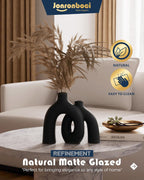 Matte Black Vase Set - Hug Hollow Donut Aesthetic Ceramic Vases Home Decor, Modern Nordic Minimalist Decorative Vase for Table Centerpiece Bookshelf Office Entryway Console Fireplace (Black)