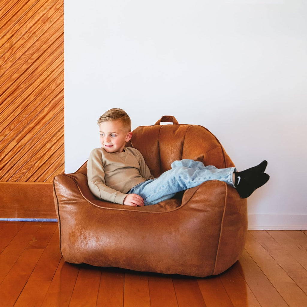 Big Joe Hug Bean Bag Chair, Tan, Vegan Suede, Kids and Teens, 3 feet