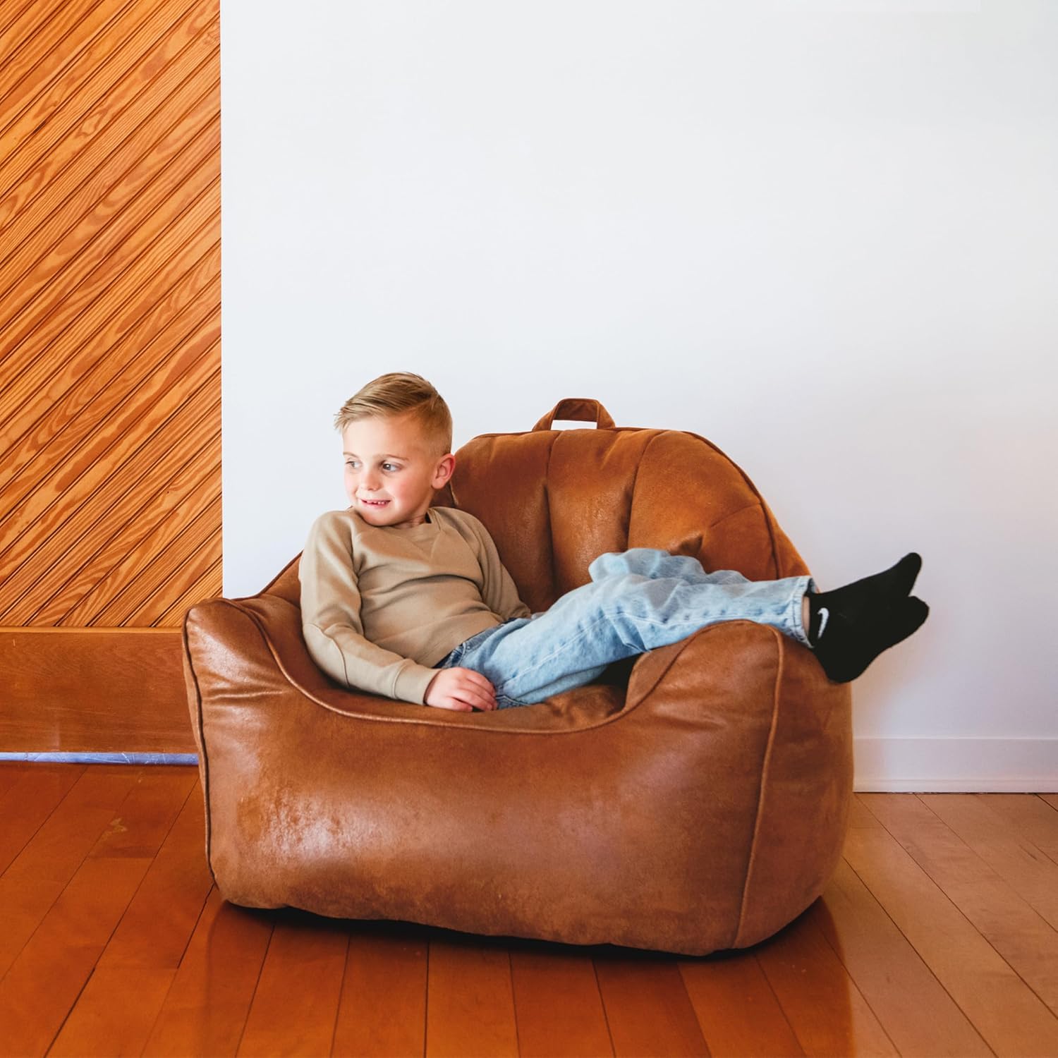 Big Joe Hug Bean Bag Chair, Tan, Vegan Suede, Kids and Teens, 3 feet