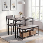 Dining Table Set for 4 with Bench, 4 Pieces Kitchen Table and Chairs, Space-Saving Dinner Table for Kitchen, Dining Room, Apartment, Extra Storage, Sturdy Construction, Easy Assembly(Grey)