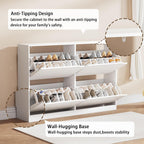 Shoe Storage Cabinet, Wood Shoe Organizer for Entryway with 3 Flip Drawers, Freestanding Shoe Rack with Adjustable Shelf, Narrow Shoe Dresser for Front Door Entrance (White, 4 Drawers)