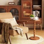Round Side Table, Rubberwood Small Drink Table, Solid Wood Coffee Table with Pedestal Accent for Small Spaces in Living Room, Bedroom, Sofa Couch, Corners (Brown, Round)