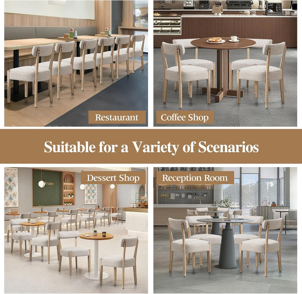 ZJhome Dining Chairs Set of 4,Mid Century Modern Dining Chair Set - Linen Upholstered Low Back Kitchen & Dining Room Chairs with Woven Design,Oatmeal Fabric