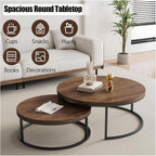 Round Nesting Coffee Table Set of 2, Modern Minimalist Accent Tables for Living Room, Bedroom, Office, Stackable Side Tables(Walnut)