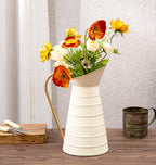 Elegant Cream/White Metal Pitcher Vase, Farmhouse Galvanized Flower Vase, Rustic Decorative Milk Jug for Home Decor, 10.8''H