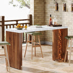 Tribesigns 55.12-Inch Bar Table, Modern Counter Height Pub Table with a Faux Marble Tabletop, Rectangular Home Coffee Bar Unit for Kitchen, Dining Room, Living Room, Balcony, Basement, Walnut & White