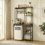 DreamDashio Over Mini Fridge Shelf with Power Outlet, 3-Tier Bakers Rack & Appliance Organizer for Microwave and Coffee Maker, Featuring Adjustable Shelves, Storage Drawer, 8 S-Hooks