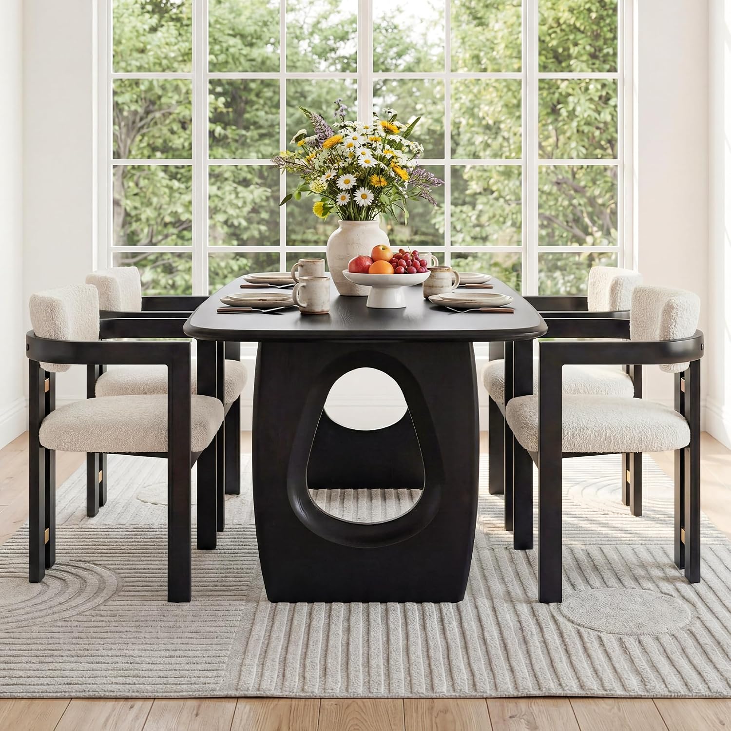 Morden Fort Boucle Dining Chair Set of 4, Upholstered Kitchen Chairs with Metal Frame & Round Back, Barrel Side Chair for Dining Room, Kitchen, Living Room, Apartments