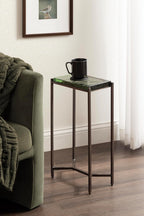 Kate and Laurel Aguilar Modern Glam Slim Side Table, 12 x 7 x 22, Green Glass and Bronze, Decorative Narrow End Table for Use as Skinny Bedroom Nightstand or Living Room Accent