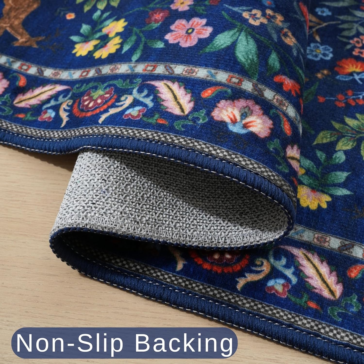 Rugcomf Runner Rug Washable Kitchen Runner 2'6''x8' Runner Rug for Entryway Indoor Floral Non-Slip Soft Carpet Runner for Hallways, Kitchen, Laundry, Bedroom, Bathroom(Blue)