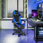 Gaming Chair, Computer Chair with Footrest and Lumbar Support, Height Adjustable Game Chair with 360° Swivel Seat and Headrest, High Back Office Chair with Bluetooth Speakers and LED Lights Blue