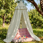 SmoothNovelty Green Striped Bed Canopy with Ruffles, Soft Cute Decorative Tent, Hanging Bed Curtains for Reading Nook Play Area, Adult Bedroom Circus Tent Canopy
