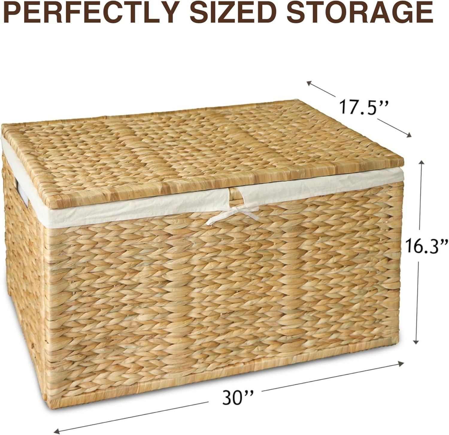30" Wicker Storage Trunk,Handwoven Trunk Organizer, Metal Hinges at Lid and Frame,Wicker Toy Chest with Removable Liner,Large Blanket Storage (Natura)