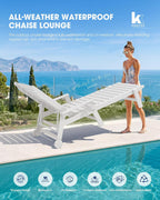 KINGYES HDPE Lounge Chair Outdoor Set of 2, Patio Chaise Lounge Recliner with Cup Holder All Weather Pool Lounger for Outside, White
