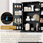 72" H Modern Kitchen Pantry Cabinet with 2 Large Drawers & 8-Door Spice Rack, Freestanding Sideboard Hutch Cabinet for Bathroom, Dining Room, Office, Entryway,Black