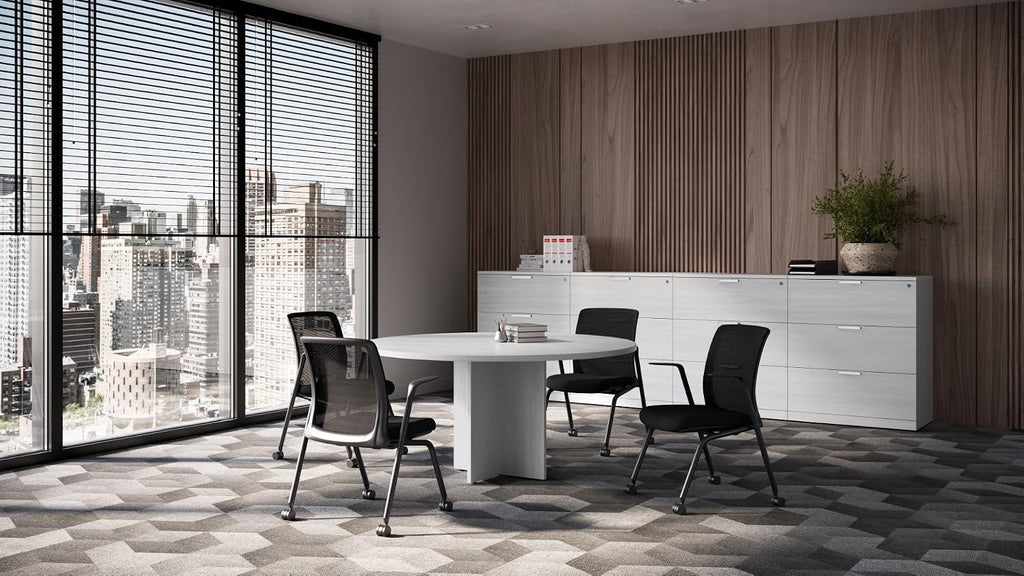 Orion Collection Mesh Conference and Guest Office Chair, Fixed Arms, Black and Pewter Mesh, Black Frame, Ergonomic Meeting Room Chair (Black Mesh, 4-Leg Base)