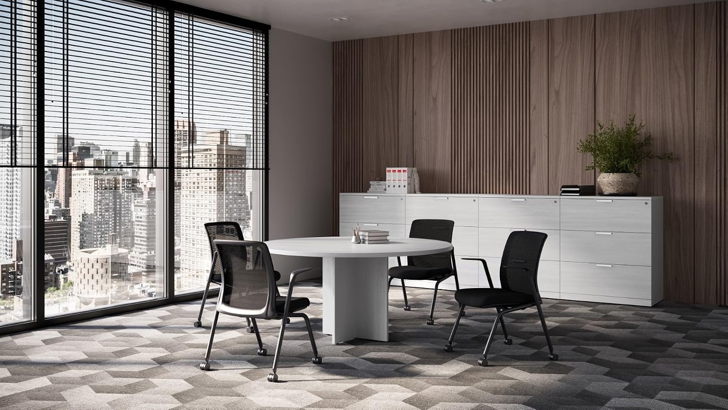 Orion Collection Mesh Conference and Guest Office Chair, Fixed Arms, Black and Pewter Mesh, Black Frame, Ergonomic Meeting Room Chair (Black Mesh, 4-Leg Base)