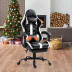 Massage Gaming Chair with Footrest, Ergonomic PU Leather Computer Chair w/Headrest and Lumbar, Height Adjustable, 360° Swivel Desk Office Chair, White