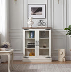 FOREST GRAVITY 31.5'' Small Display Buffet Cabinet with Glass Doors for Great Showcase,Small Coffee bar Cabinet with one Adjustable Shelf and one Fixed Shelf,Modern Sideboard Buffet for Kitchen,White