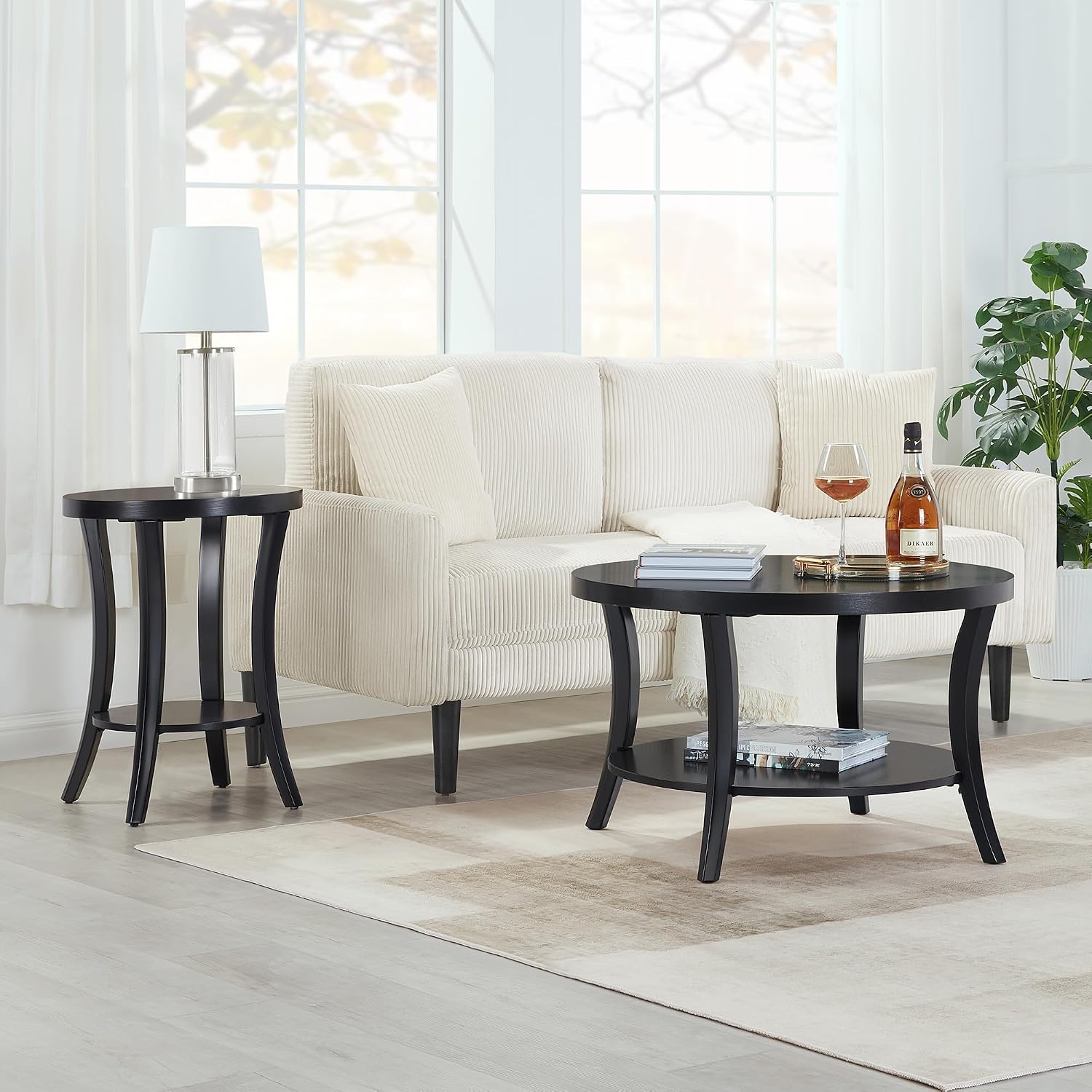 Convenience Concepts Charleston Round End Table 30" - Classic Living Room Side Table with Storage Shelf for Transitional Living Room, Family Room, Black