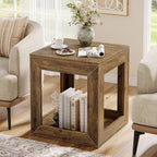 Tribesigns Farmhouse End Table, 20" Large Square Side Table with Storage Shelf, Rustic Wood Nightstand for Bedroom, Living Room, and Office, Easy Assembly (Rustic Brown, 1PC)