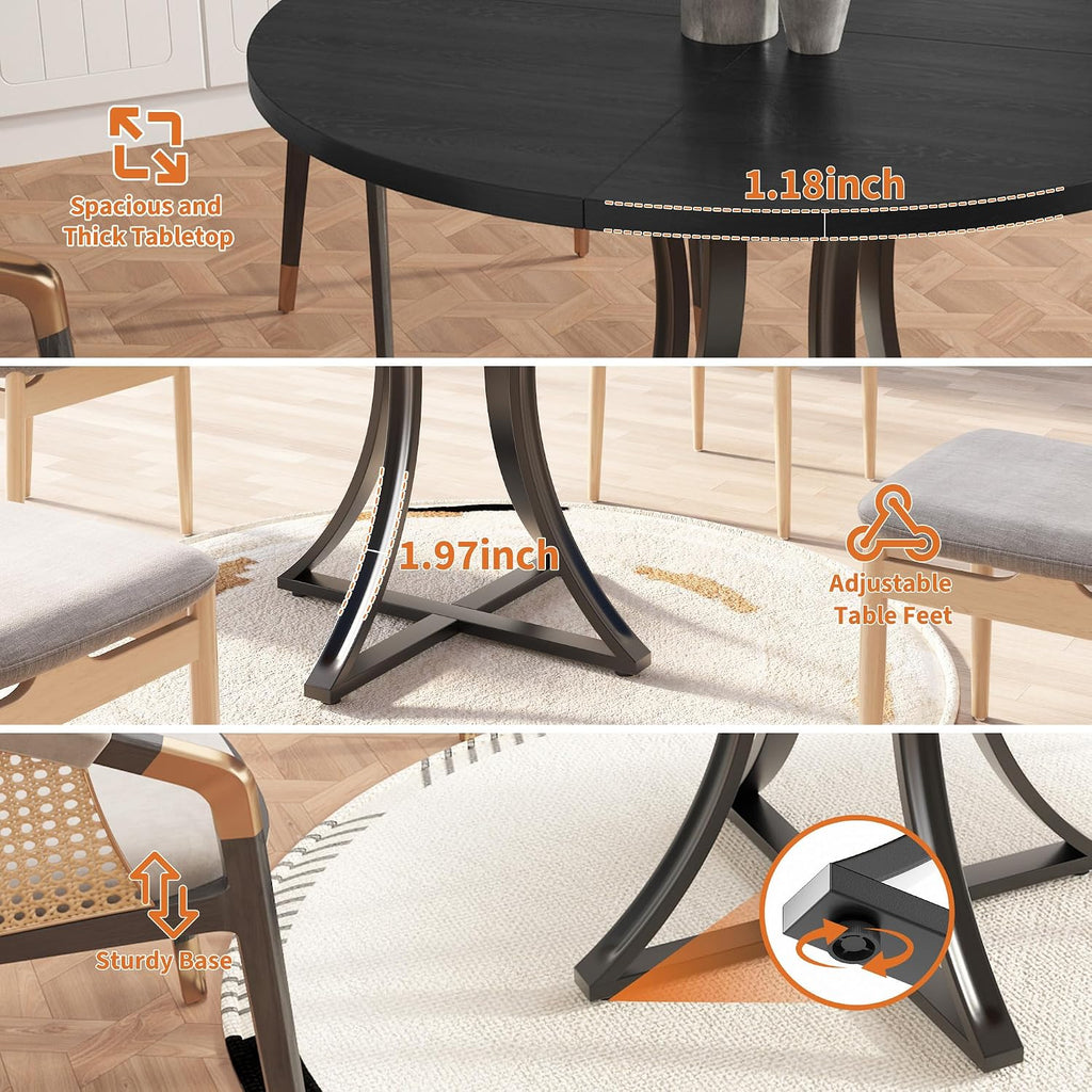 40 Inch Round Dining Table for 4 People, Modern Farmhouse Kitchen Table, Adjustable Feet, Circle Wood Dinner Table for Dining Room, Living Room, Apartment, Easy Assembly