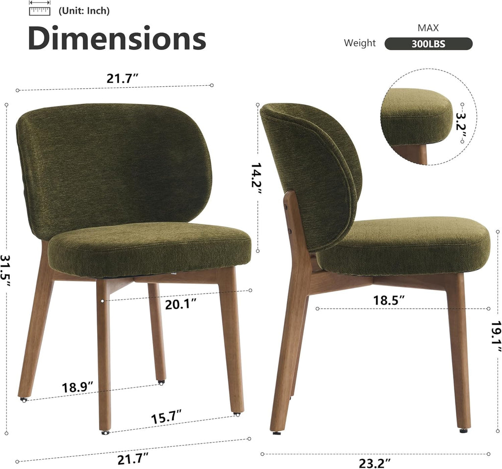 YOUNIKE Dining Chair with High Back Set of 8 Mid Century Modern Kitchen Chair Boucle Fabric Upholstered Armless Accent Chair 20" Wide Padded Seat with Wooden Legs for Living Room Bedroom Olive Green