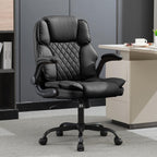 Office Desk Chair, Conference Room Chairs, Mid Back Executive Leather Chair,Ergonomic Home Computer Chair, Modern Office Chair with Adjustable Flip-Up Arms and Rocking Function (Black)