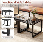 Giantex Indoor Square Side Tables, Set of 2 Metal End Tables with Slatted Tabletop, Heavy Duty Metal Frame & Adjustable Foot Pads, 2 Small Plant Stands for Living Room, Guest Room, Office, Black