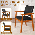 Dining Chairs with Arms Set of 4, Wood Frame Faux Leather Kitchen Chairs, Comfortable Upholstered Accent Chairs for Kitchen, Dining Room,and Living Room(Black)